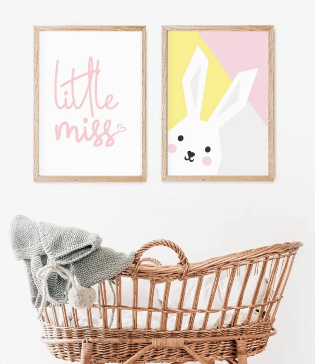 Set of 2 - Abstract Bunny & Little Miss Wall Art Print by Sweet Pea