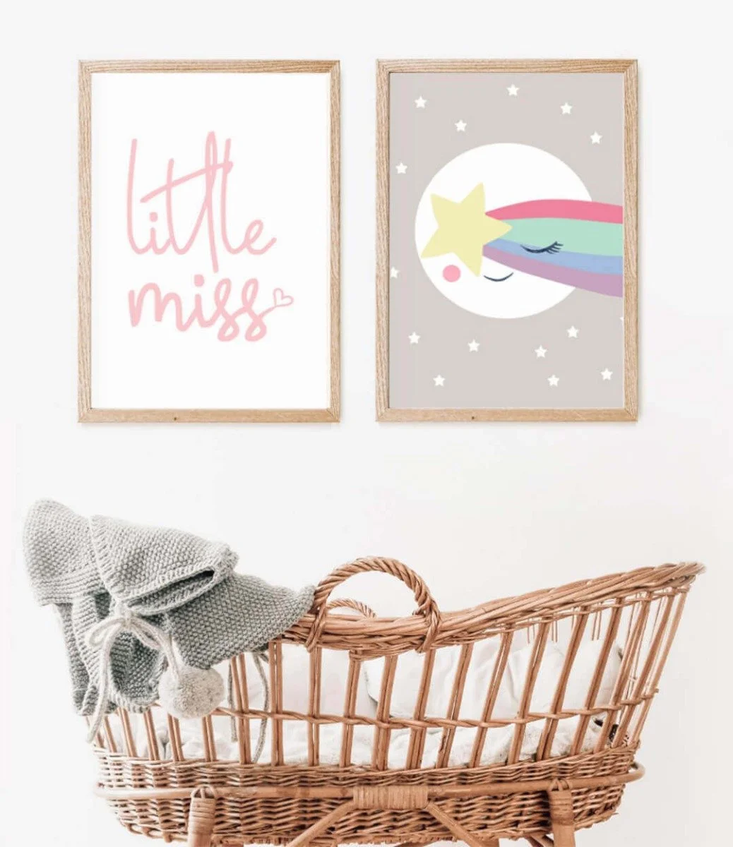 Set of 2 Wall Art Prints - Litte Miss & Sleepy Moon Star by Sweet Pea