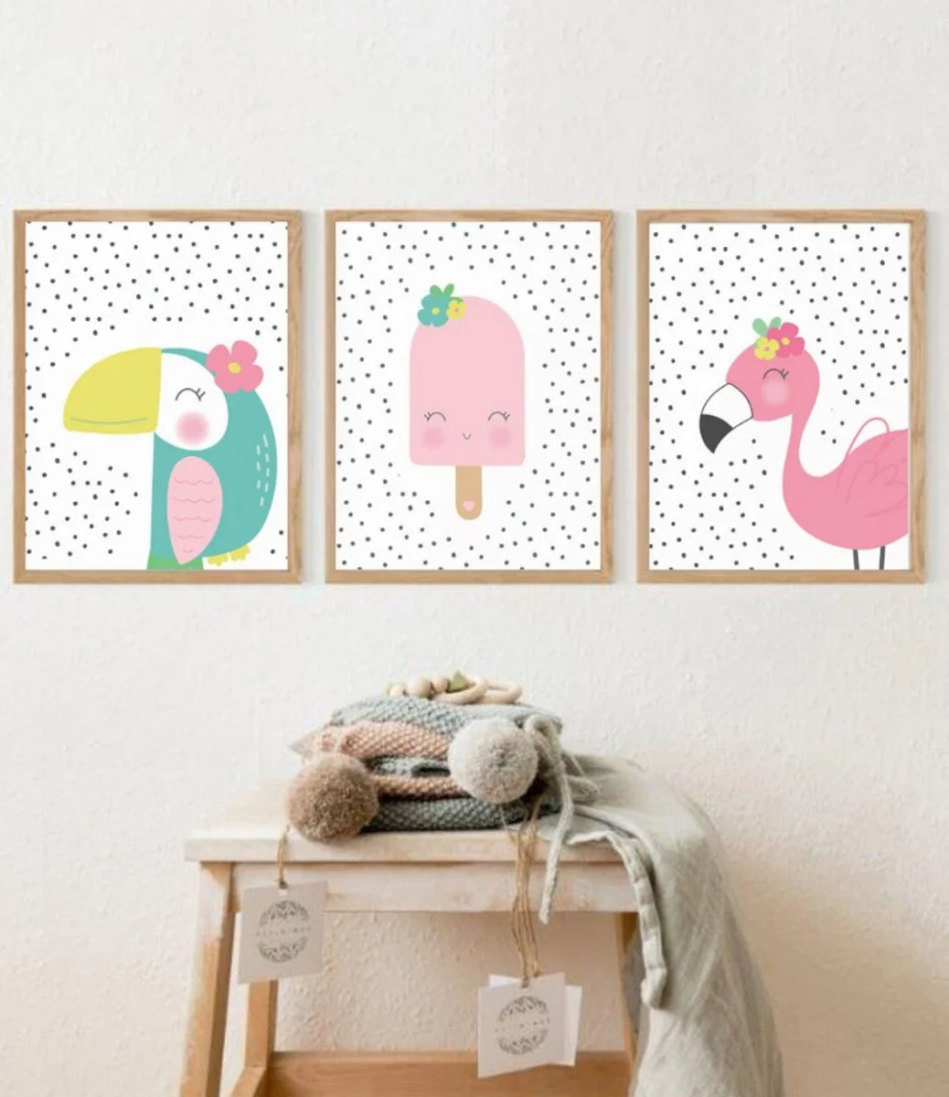 Set of 3 - Toucan Pop Flamingo Wall Art Prints by Sweet Pea