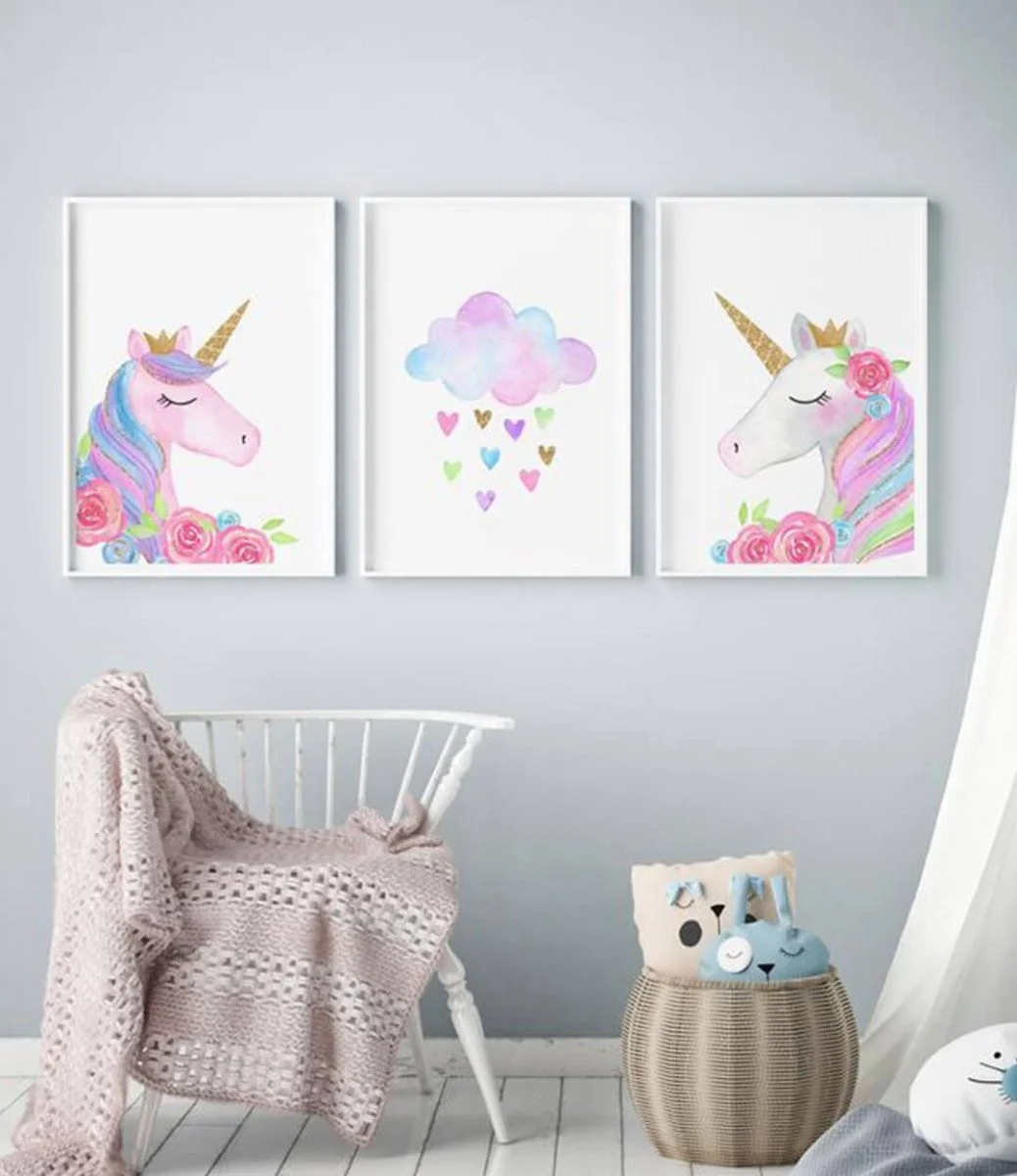Sweet Pea Set of 3 Wall Art Prints - Watercolour Unicorn & Cloud & Swan