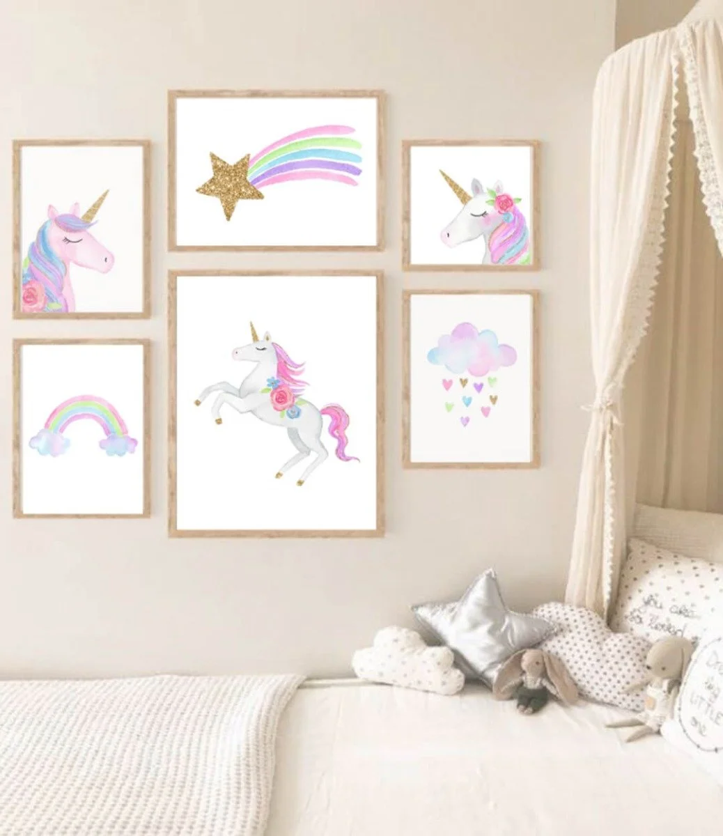 Sweet Pea Set of 6 - Watercolour Unicorn & Cloud Wall Art Prints