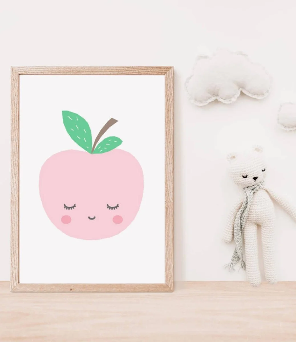Sleepy Pink Apple Wall Art Print by Sweet Pea