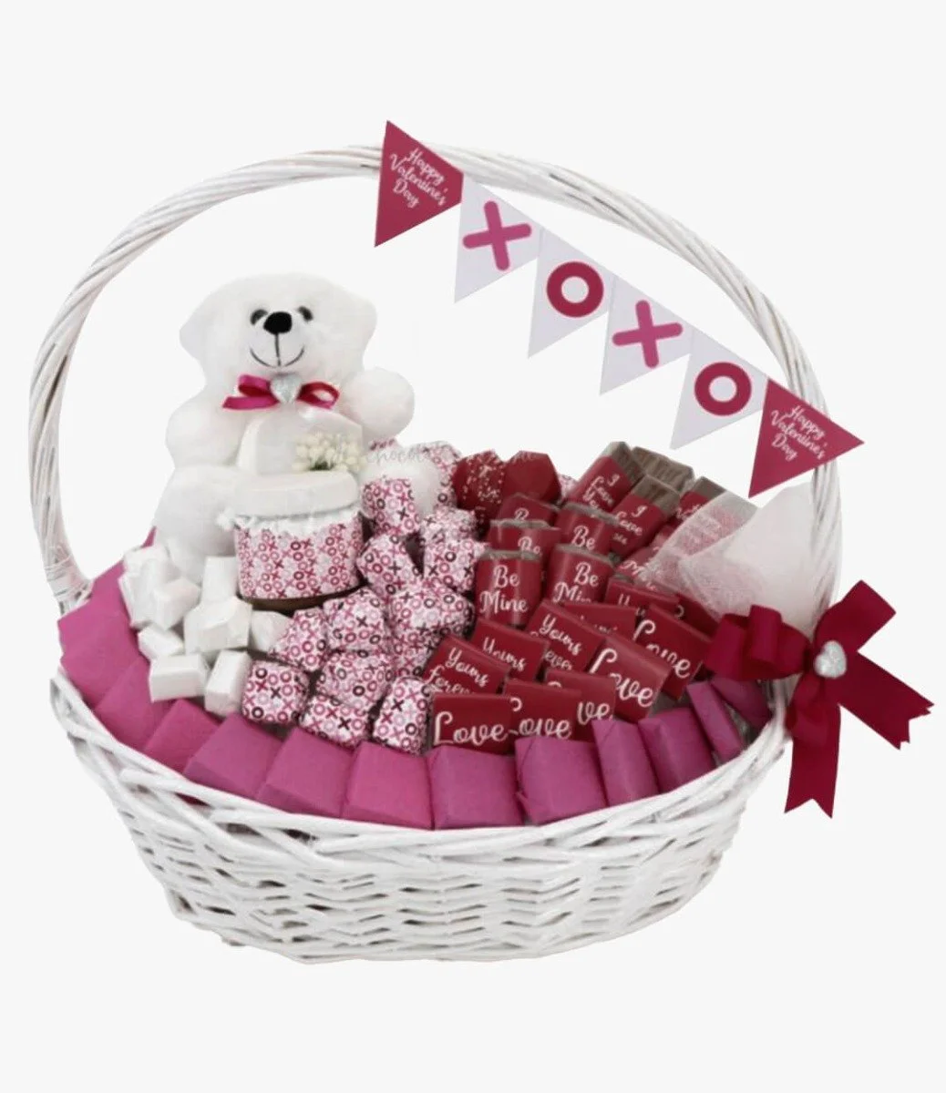 Teddy Be Mine Valentine Luxury Chocolate Basket by Le Chocolatier Dubai