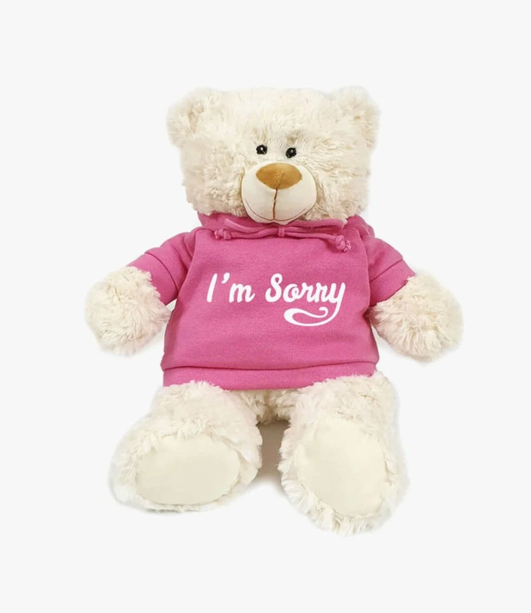Teddy Bear in Pink Hoodie "I'm Sorry" by Fay Lawson