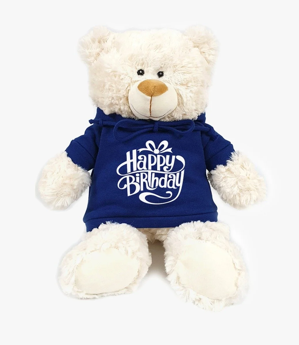  Cream Teddy with Birthday Blue Hoodie By Fay Lawson