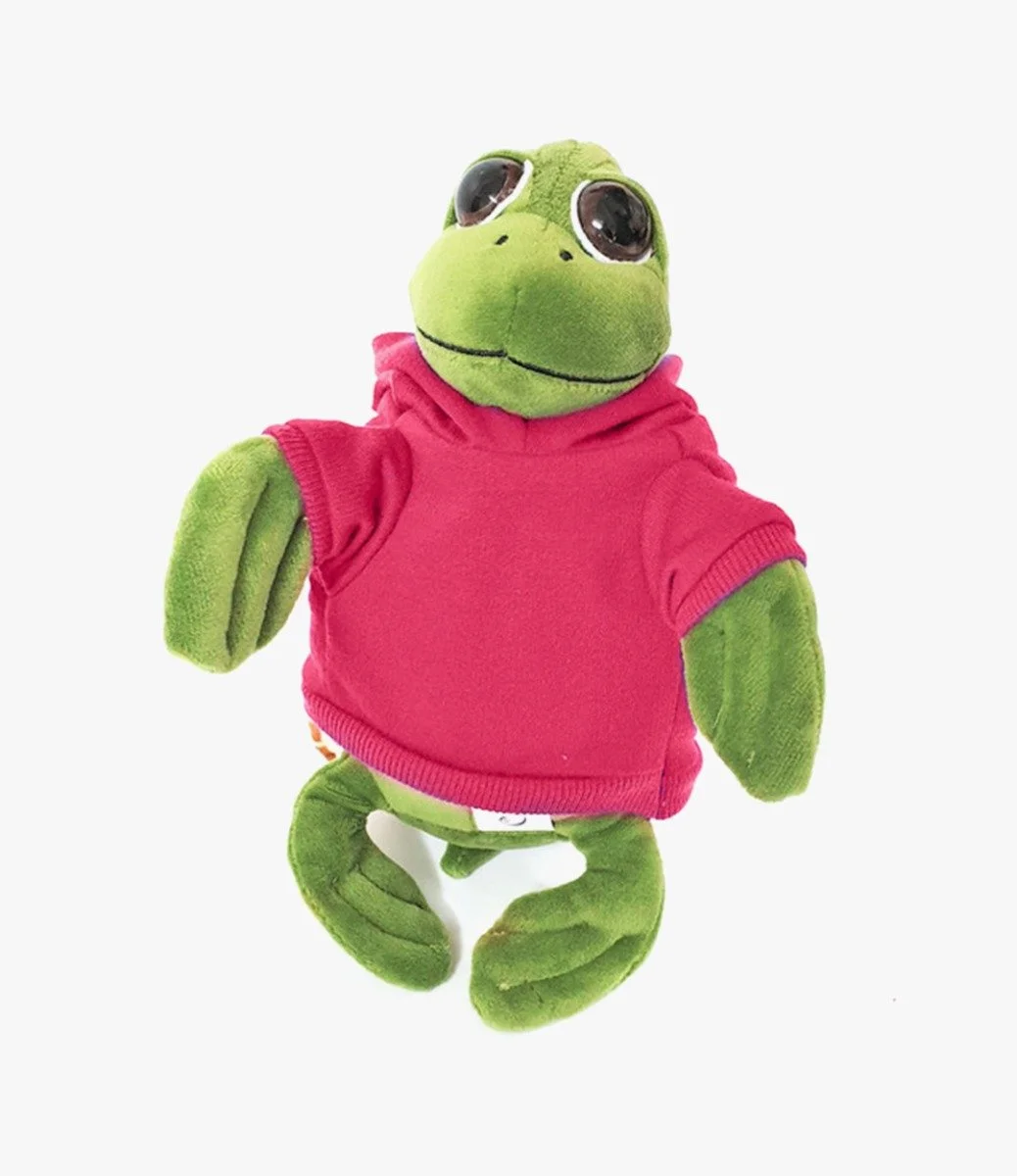 Green Turtle with Pink Hoodie 20cm by Fay Lawson