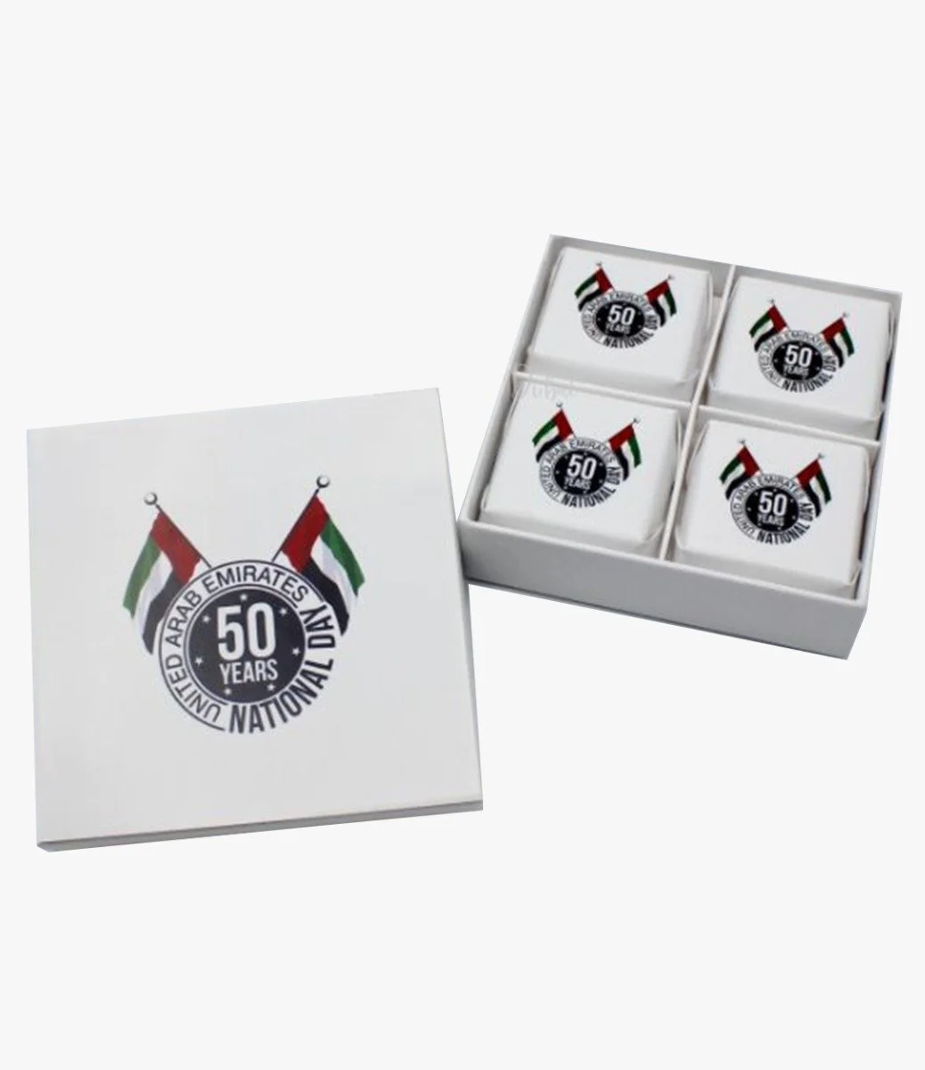 علم الإمارات مزدوج - صندوق هدايا اليوم الوطني 80 جرام - عبوة من 10 علب من لو شوكليتير