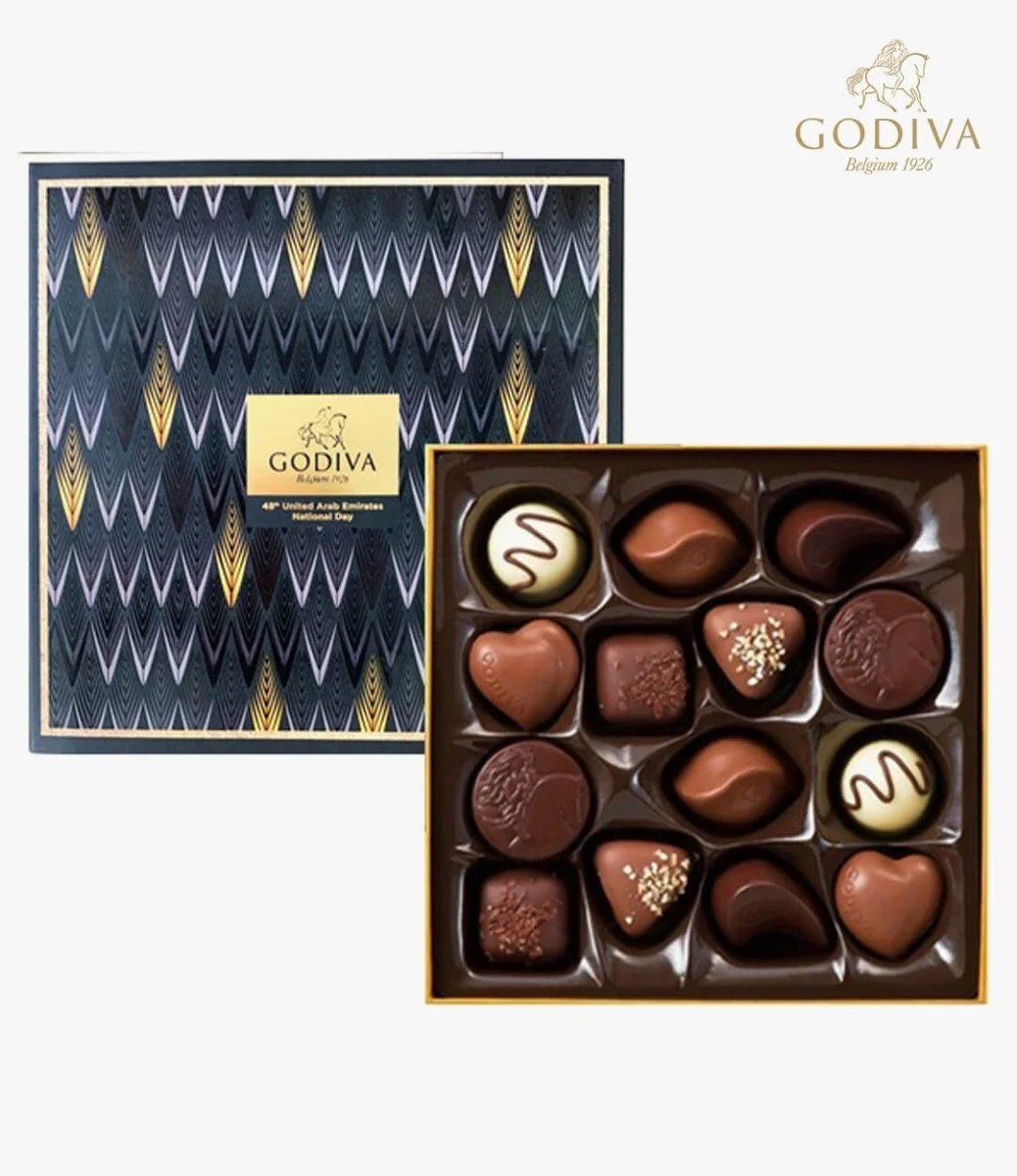 UAE National Day Gold Rigid Chocolate Box 14 pcs by Godiva 