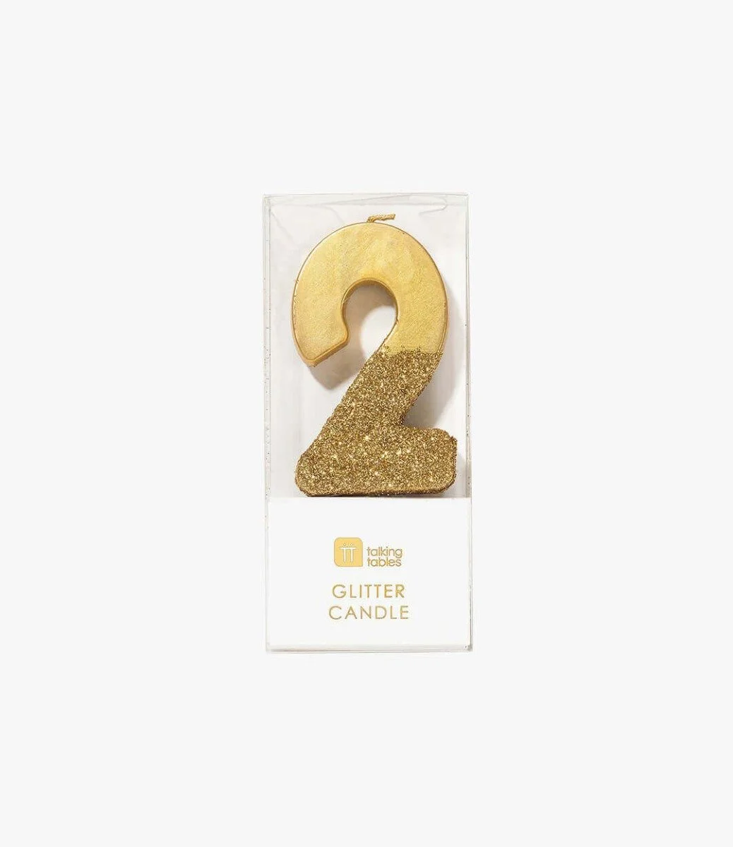 We Heart Birthday Glitter Number Gold Candle '2' by Talking Tables