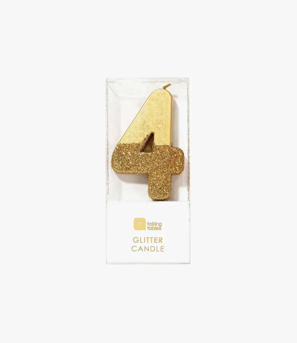 We Heart Birthday Glitter Number Gold Candle '4' by Talking Tables