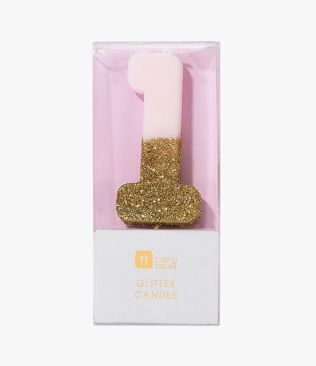 We Heart Birthday Glitter Number Pink Candle '1' by Talking Tables