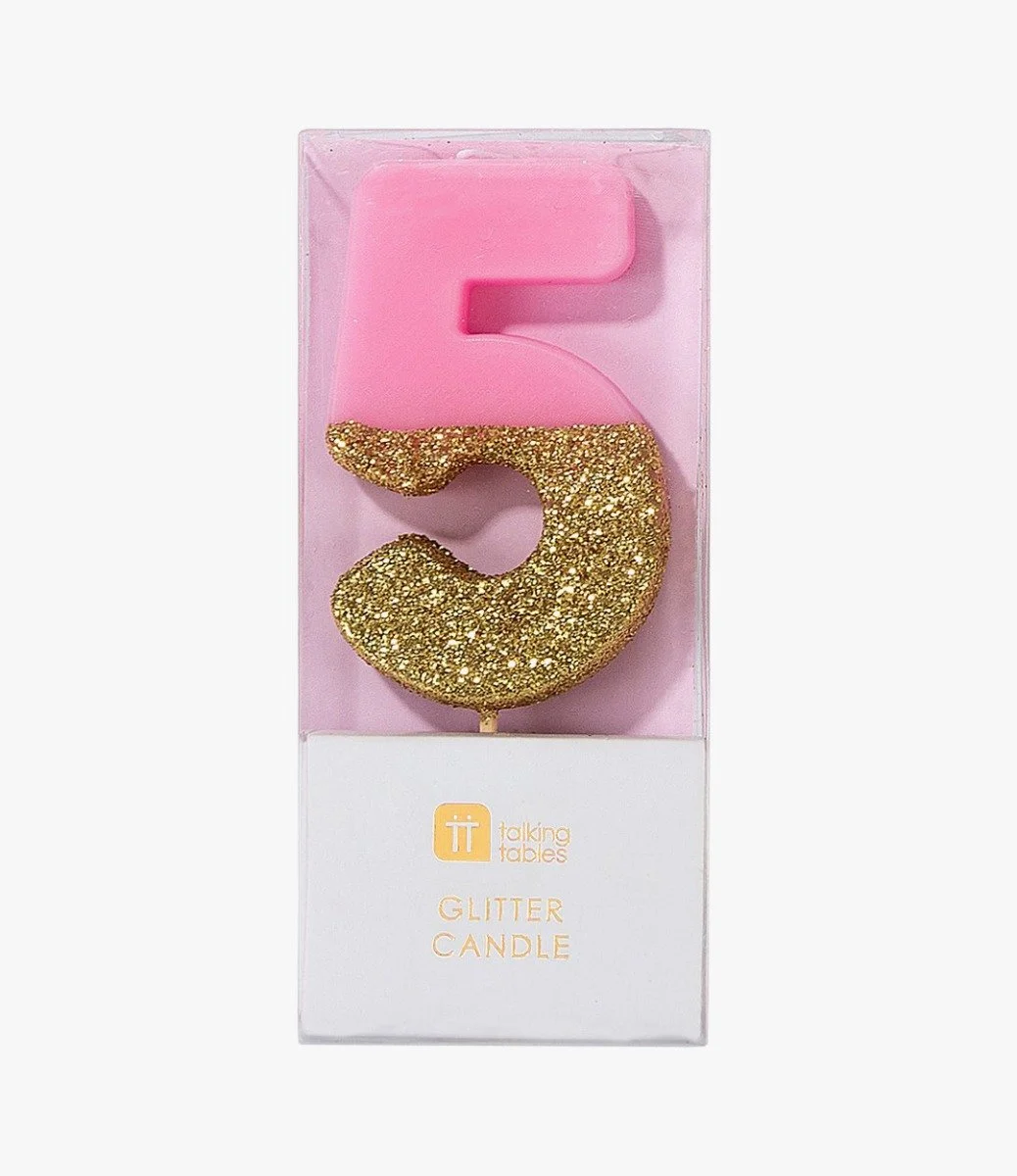 We Heart Birthday Glitter Number Pink Candle '5' by Talking Tables