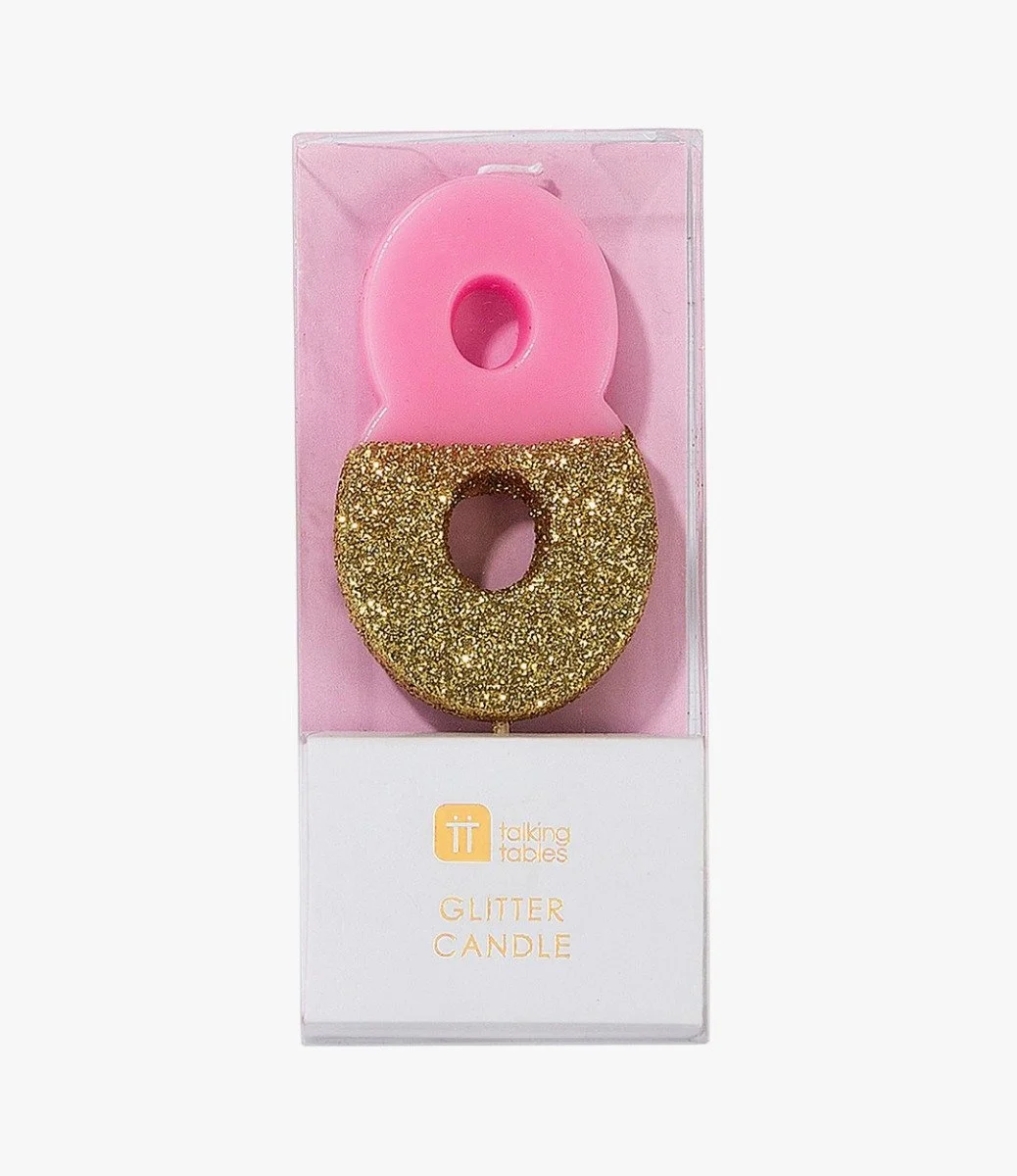 We Heart Birthday Glitter Number Pink Candle '8' by Talking Tables