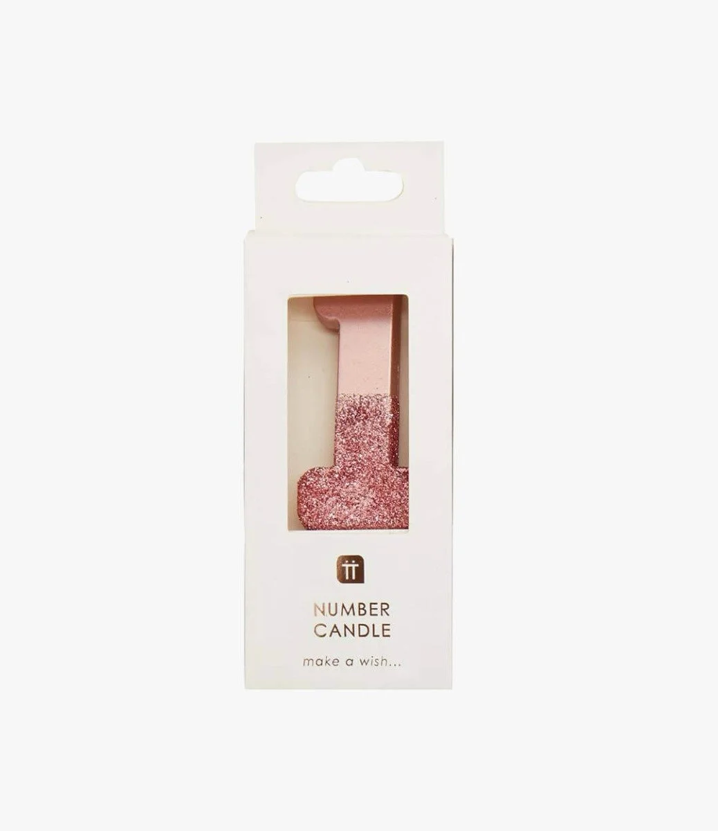 We Heart Birthday Glitter Number Rose Gold Candle '1' by Talking Tables