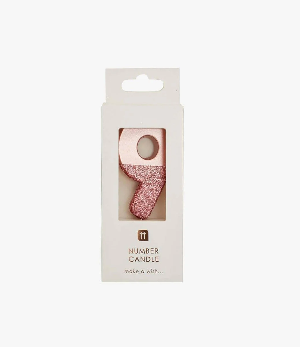 We Heart Birthday Glitter Number Rose Gold Candle '9' by Talking Tables
