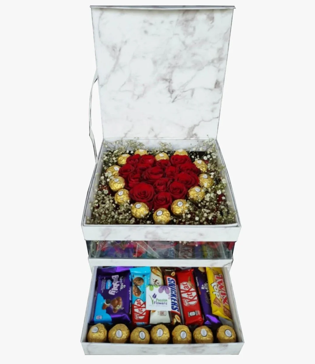 Roses and Chocolate White Box With Two Drawers