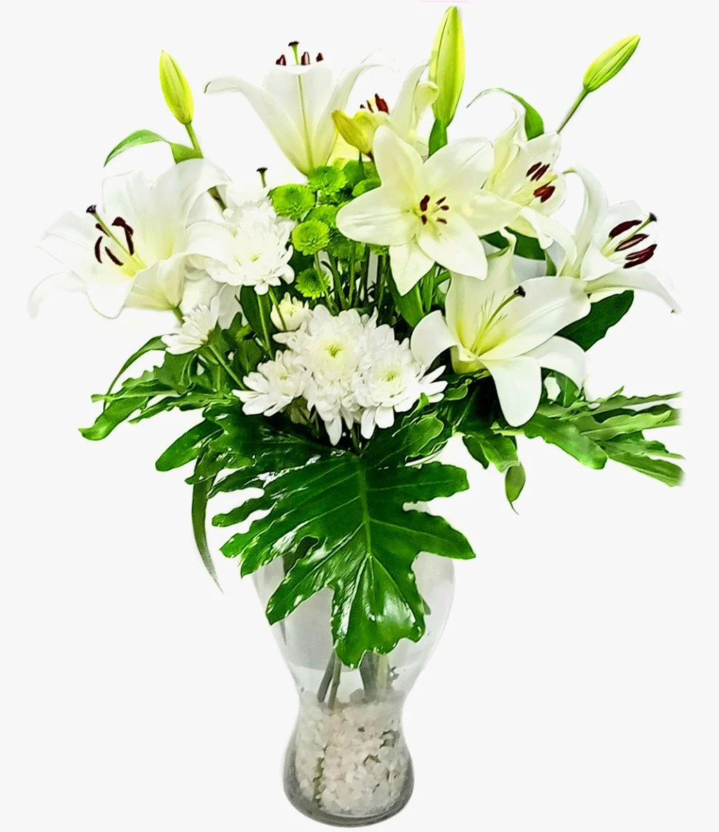 White Lilies and Chrysanthemums