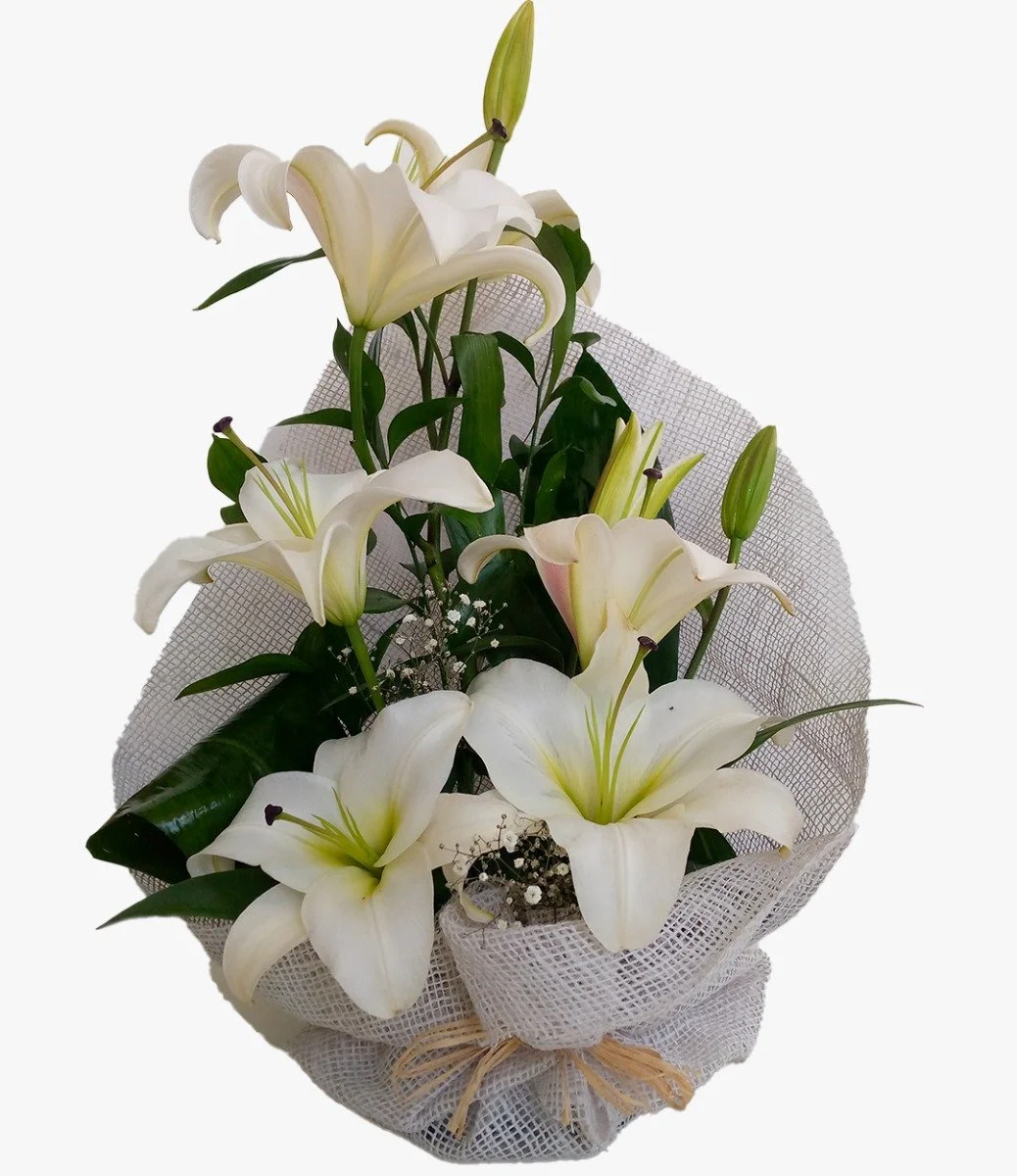 بوكيه من زهور الزنابق البيضاء 