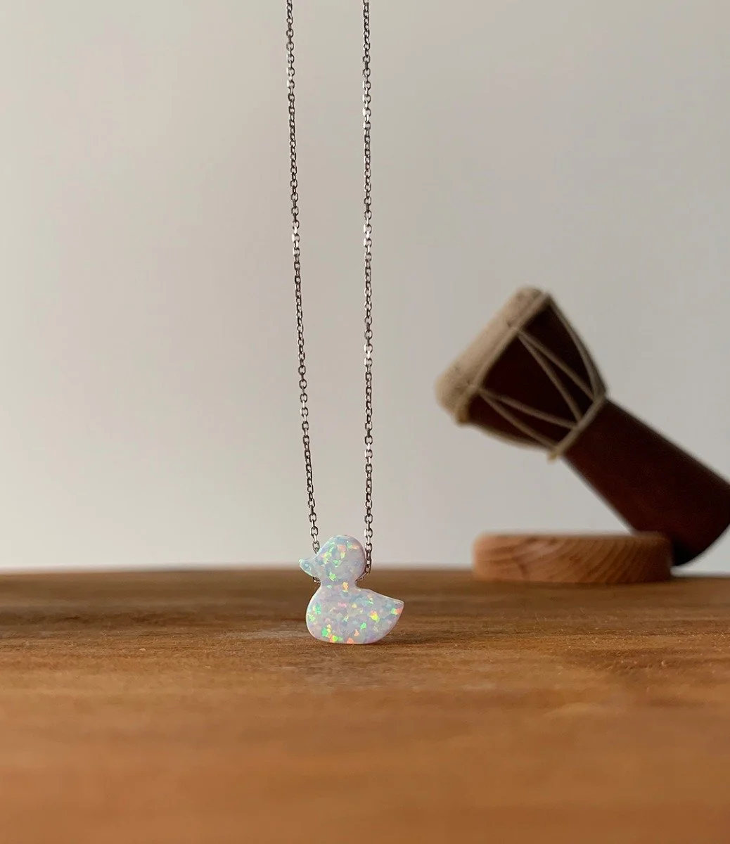 White Opal Duck Necklace