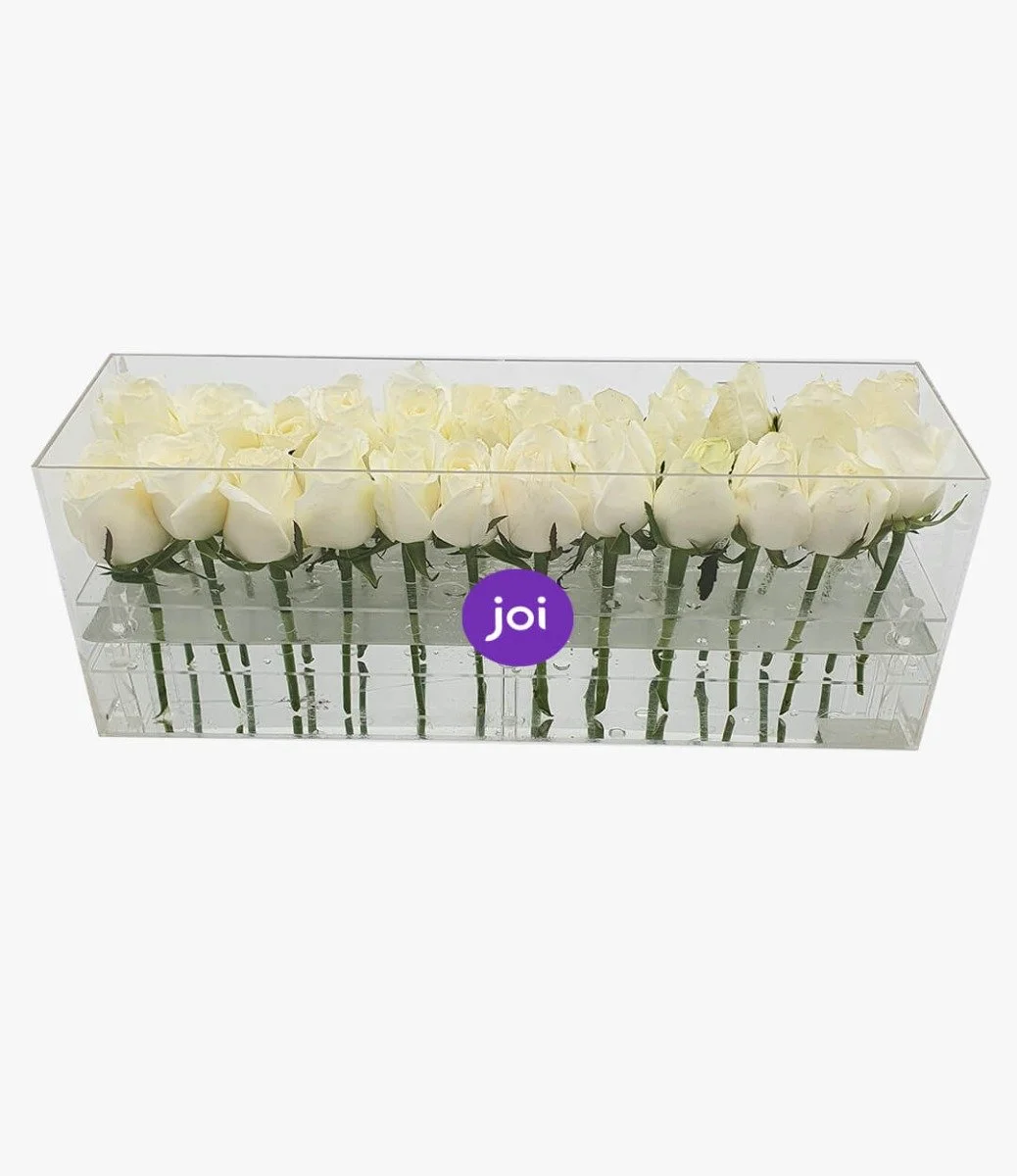 White Roses in A Rectangular Acrylic Box