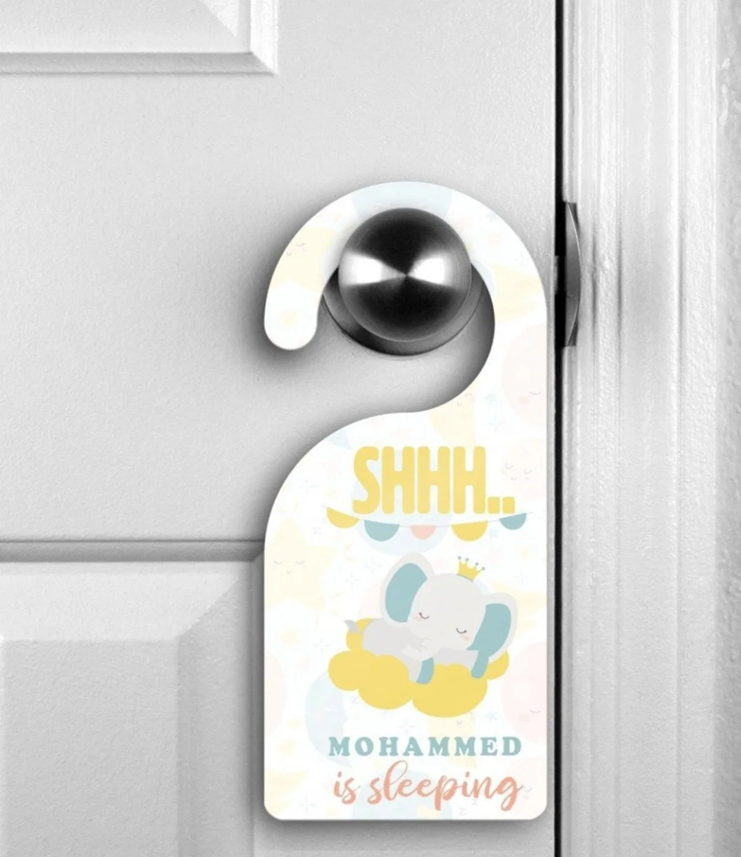Wooden Door Hanger - Baby Elephant Design With Baby Name