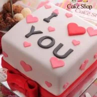  White Square with Red Hearts Cake by The Cake Shop 
