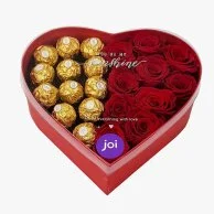 Medium Red Heart Box with Chocolate & Roses 