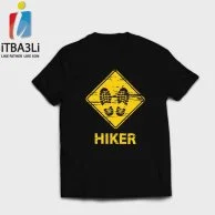 Men's Black Printed T-shirt with Writing Hiker