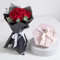 12 Rose Hand Bouquet & Salted Pecan by Hanovarian Bundle