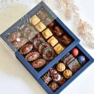 صندوق شوكولاتة الكريسماس طبقتين من فيكتوريان أزرق داكن