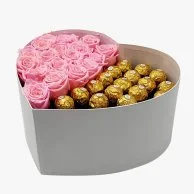 Pink Roses & Choco Heart-shaped Box (L)