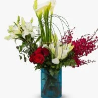 Mixed Flowers in a Blue Vase