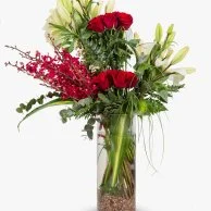 Red Rose and Orchid Arrangement 