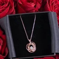 50 Heart Shaped Red Roses  and Gold Infinity Necklace Bundle