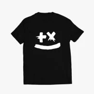 Men's Black Printed T-shirt with Illustrated Emoji