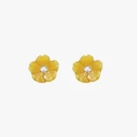 Yellow Pearl Diamond Flower Earrings