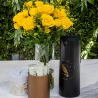 The Sunny One Roses Arrangement with  Saudi Coffee Box and Dalah Coffee by Anoosh