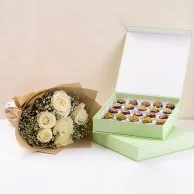 Assorted Cake Balls & White Roses Bundle by Sugar Daddy's Bakery