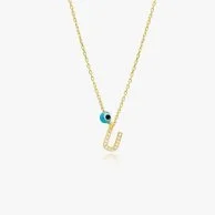 Letter U Necklace With Blue Bead by NAFEES