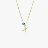 Letter X Necklace With Blue Bead by NAFEES