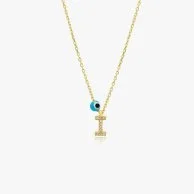 Letter I Necklace With Blue Bead by NAFEES