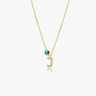 Letter J Necklace With Blue Bead by NAFEES