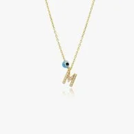 Letter M Necklace With Blue Bead by NAFEES