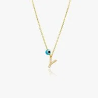 Letter Y Necklace With Blue Bead by NAFEES