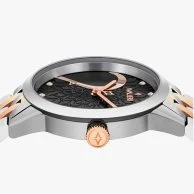Avalieri Women Rose Gold & Silver Quartz Black Dial Watch