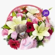 Baby Girl Pink Flowers Basket