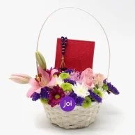 Basket of Flowers with Holy Quran and Rosary (Red) 
