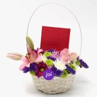 Basket of Flowers with Holy Quran (Red)
