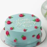 Blue Buttercream Light Rosette Cake & Flowers Bundle