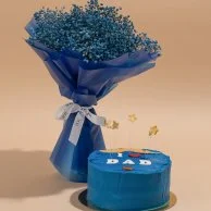 Blue Gypsophilia Hand Bouquet with Love Dad Cake by Bakery & Company